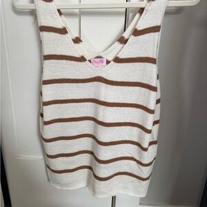 Pink Lily Striped Tank Top - Cream and Brown